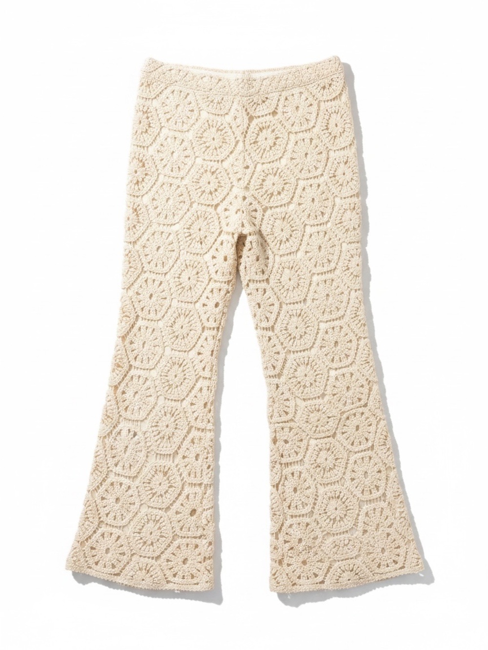 Lucky & Blessed Beige Crochet Lined Boot Cut Pull On Pants Side Zipper Large - Picture 2 of 10